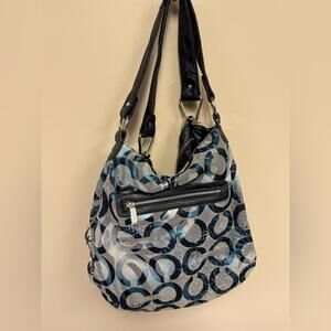 Coach Parker teal black and white bag 14895